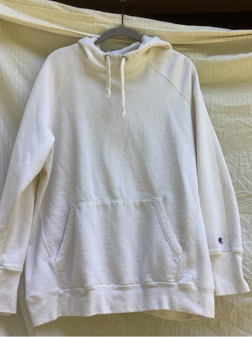Champion Cream/White Crewneck Hoodie with Kangaroo Pocket